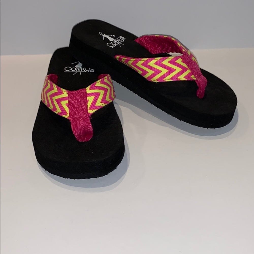 Corkys Kids Chevron Flip Flops Pink/Yellow